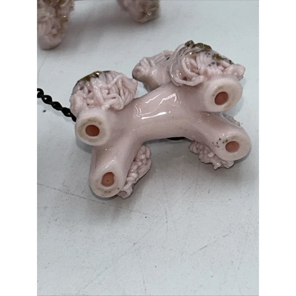 Vintage Napco Pink Spaghetti Poodle Mom and Two Puppies Ceramic Figurines